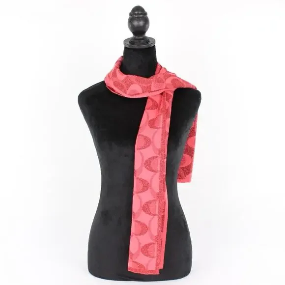 Coach signature Apricot Pink Acrylic Wool Blend Scarf - Picture 1 of 4